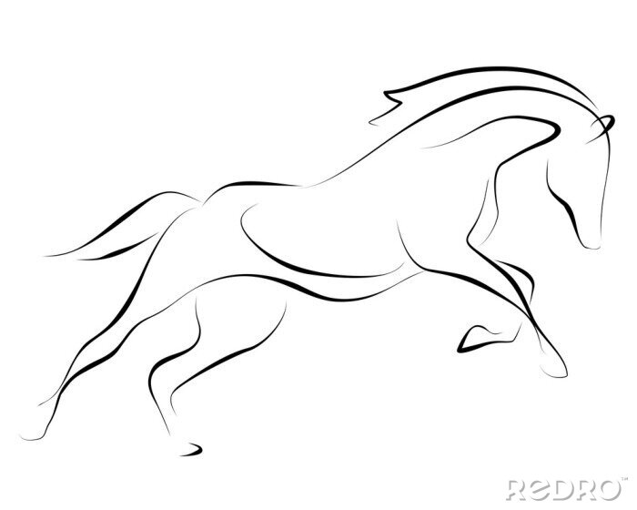 Sticker Laufen schwarze Linie Pferd auf weißem Hintergrund. Vektor-Grafik.