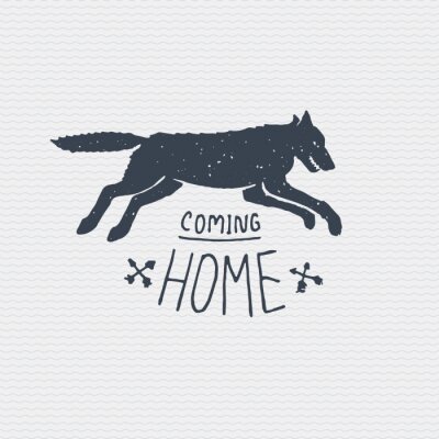 Sticker Laufender Wolf und Aufschrift zum Thema Home