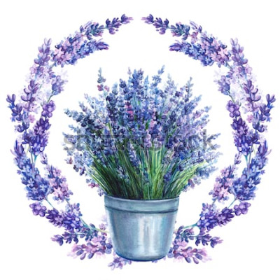 Sticker Lavendel in einem Topf  umgeben von einer Girlande