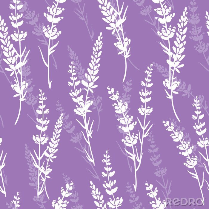 Sticker Lavender flowers purple vector seamless pattern. Beautiful violet lavender retro background. Elegant fabric on light background Surface pattern design.