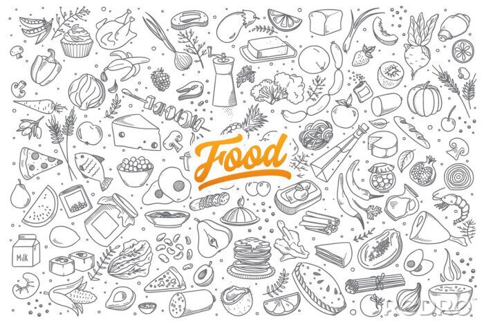 Sticker Leckeres Essen Grafiken auf weißem Hintergrund