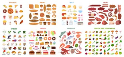 Sticker Leckeres Essen Illustrationen thematisch aufgeteilt