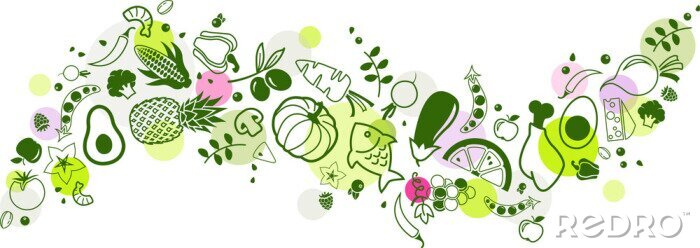 Sticker Leckeres Essen minimalistische Zeichnungen von verschiedenen Lebensmitteln