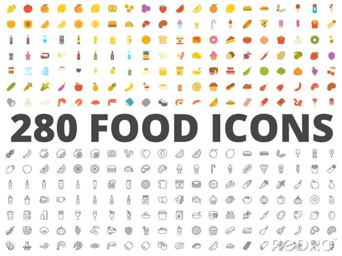 Sticker Leckeres Essen Sammlung von kleinen thematischen Ikonen