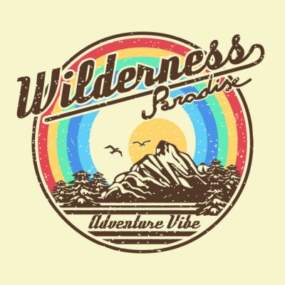 Sticker Lettering of California, sport and explore. Trees and rainbow on travel. Cactus and sun on stamp. Tropical adventure t shirt for other forest expedition. Vector illustration.