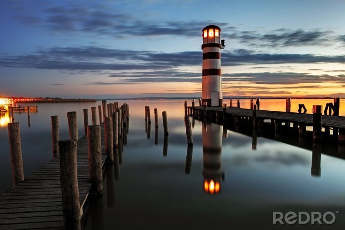 Sticker Leuchtturm bei Nacht