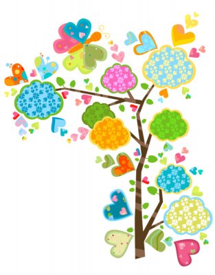 Sticker Liebe Baum und Schmetterlinge