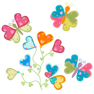 Sticker Liebe Blumen und Schmetterlingen