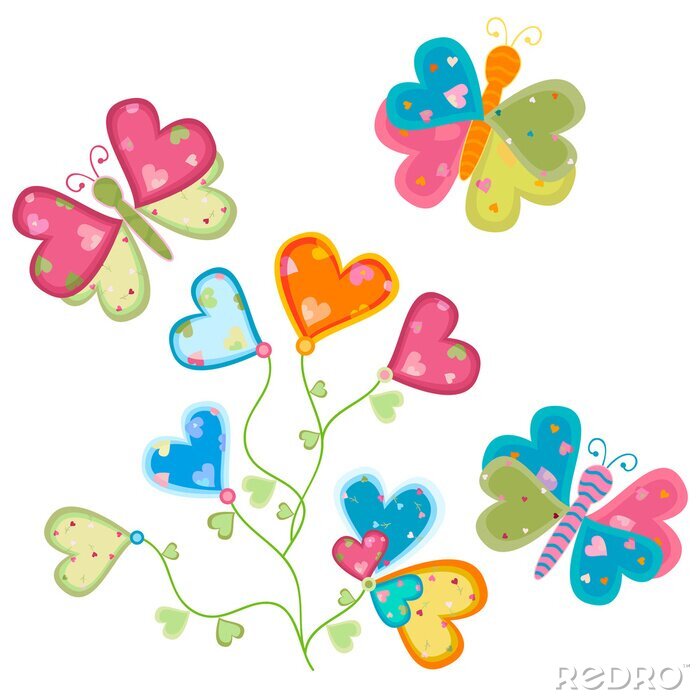 Sticker Liebe Blumen und Schmetterlingen