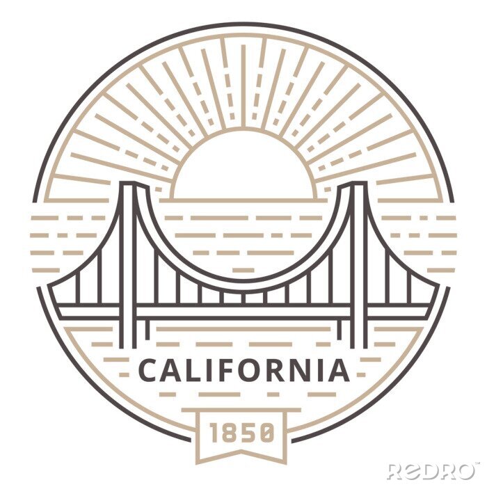 Sticker Linear Golden Gate Bridge in San Francisco against the sun as an emblem