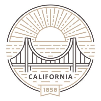 Sticker Linear Golden Gate Bridge in San Francisco against the sun as an emblem