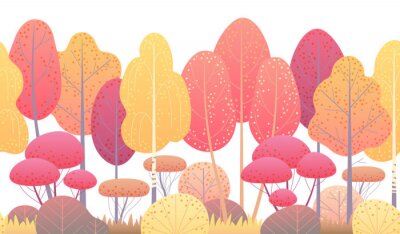 Sticker Linie horizontale nahtlose Grenze mit Herbstbäumen und Büschen