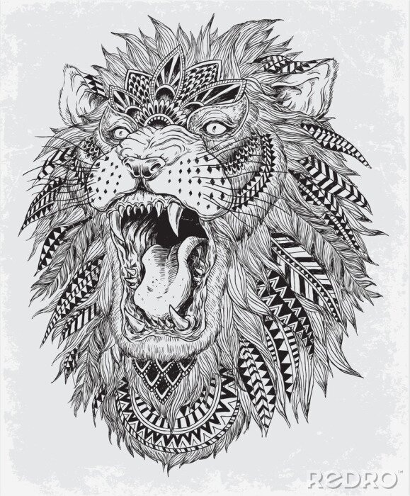 Sticker Löwenkopf mit Federn in der Mähne