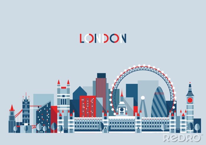 Sticker London, England City Skyline Vector. Flat Trendy.