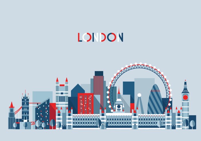 Sticker London, England City Skyline Vector. Flat Trendy.