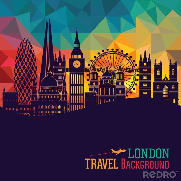 Sticker London (England) Stadt Skyline Vektor Hintergrund. Flache modische Abbildung.
