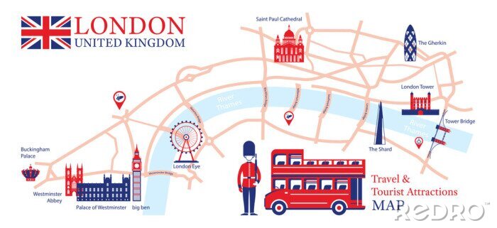 Sticker London, England Travel and Tourist Attraction Map