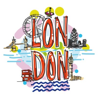 Sticker London Stadt Hand gezeichnet Illustration Illustration