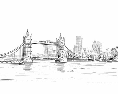 Sticker London Stadtbild Hand gezeichnet. Big Ben. England. Vektor-Illustration.
