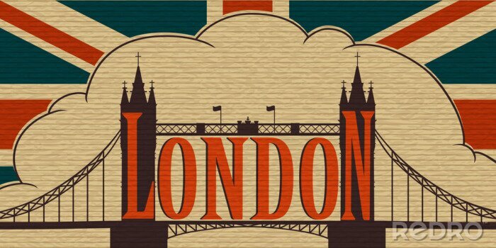Sticker London, Tower Bridge auf dem Hintergrund der Flagge des Vereinigten Königreichs