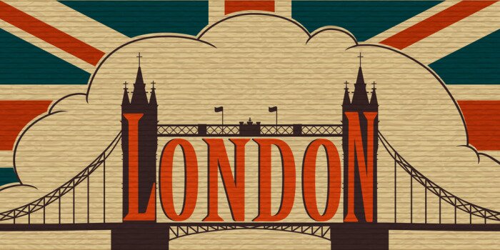 Sticker London, Tower Bridge auf dem Hintergrund der Flagge des Vereinigten Königreichs