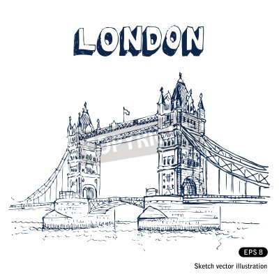 Sticker London und Tower Bridge Zeichnung