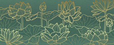 Sticker lotus line arts luxury wallpaper design for fabric, prints and background texture, Vector illustration.