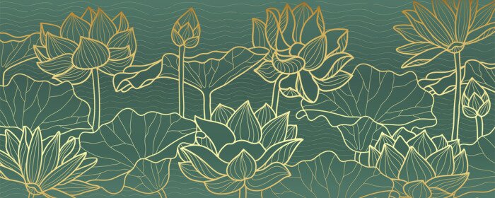Sticker Lotus line arts luxury wallpaper design for fabric, prints and background texture, Vector illustration.
