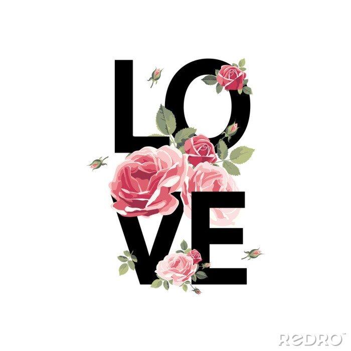 Sticker LOVE Aufschrift mit Rosen