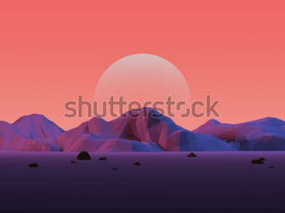 Sticker Low-Poly-Berglandschaft mit dem Mond