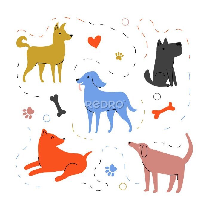 Sticker Lustige farbige Hunde