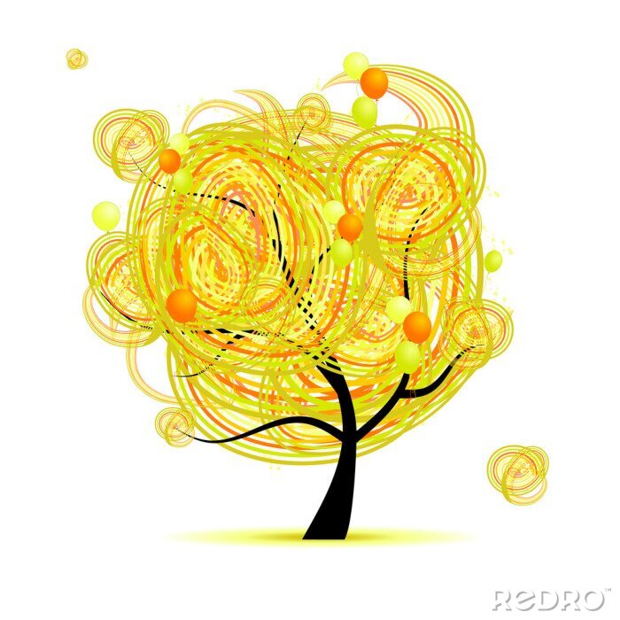 Sticker Lustige gelbe Baum mit Ballons für Ihr Design