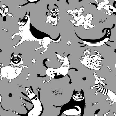 Sticker Lustige Hunde auf grauem Hintergrund
