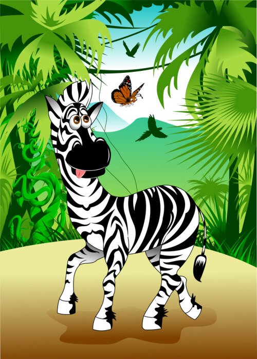 Sticker Lustiges Zebra im Dschungel