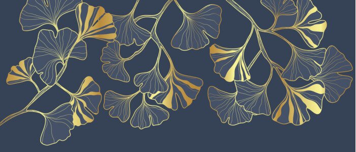 Sticker Luxury Gold Ginkgo line arts Background design vector.