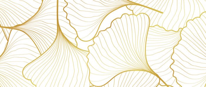 Sticker Luxury Gold Ginkgo line arts Background design vector.