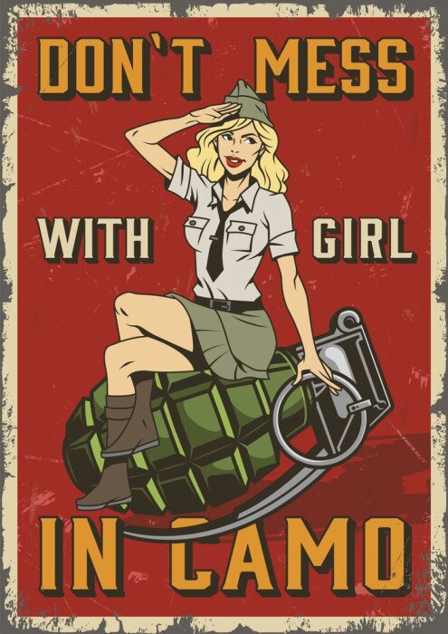 Sticker Mädchen auf militärischer Vintage-Illustration