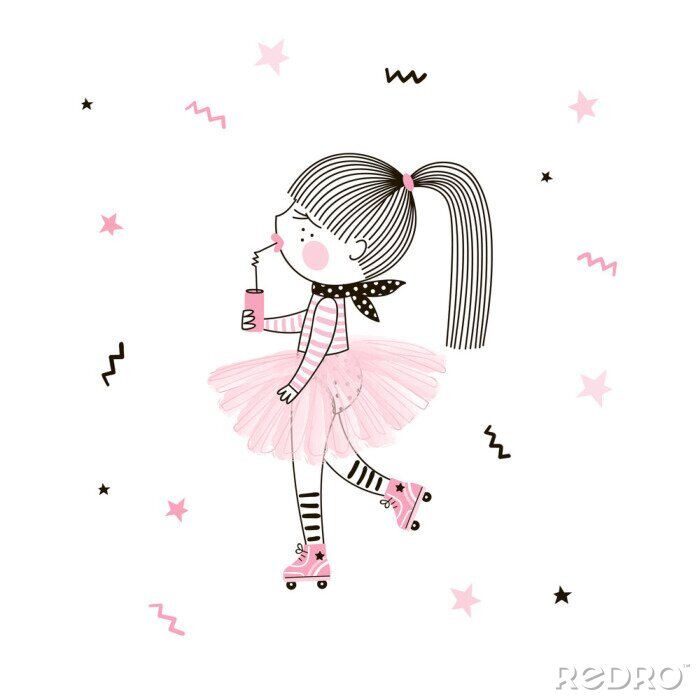 Sticker Mädchen in Tüllkleid auf Rollschuhen