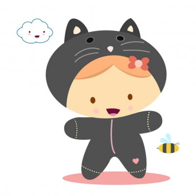 Sticker Mädchen mit Katze Kostüm, kawaii