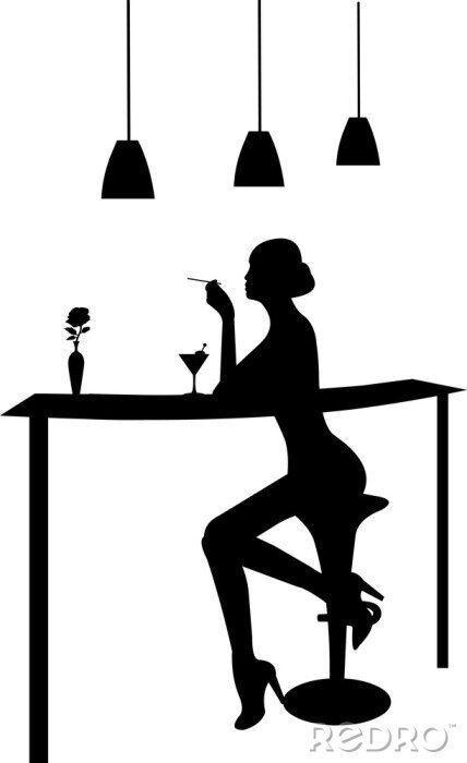 Sticker Mädchen trinken Martini und Rauchen einer Zigarette in einer Bar