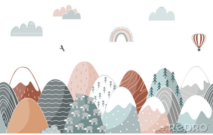 Sticker Märchenhafte Berglandschaft im skandinavischen Stil