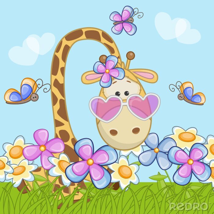 Sticker Märchenhafte Giraffe mit Brille