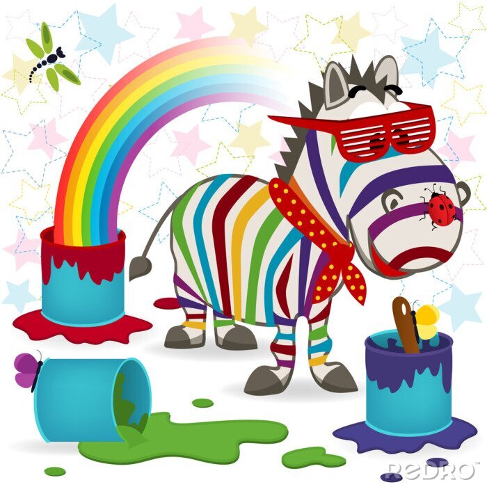 Sticker Märchenhafte Illustration mit einem Zebra