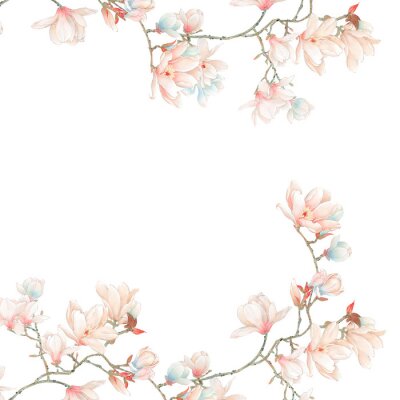 Sticker Magnolie auf weißem Hintergrund mit blauen Blütenblättern