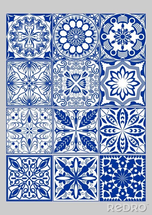 Sticker Majolica Keramikfliesen Mega-Set, blau und weiß Azulejos, original portugiesischen und spanischen Dekor