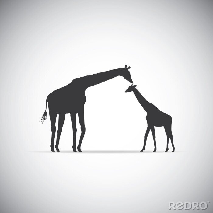 Sticker Mama und Baby Giraffe auf minimalistischer Illustration