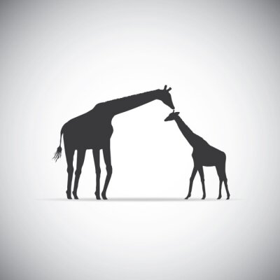 Sticker Mama und Baby Giraffe auf minimalistischer Illustration