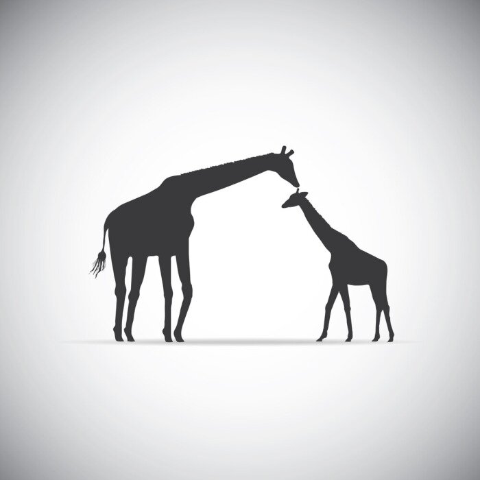 Sticker Mama und Baby Giraffe auf minimalistischer Illustration