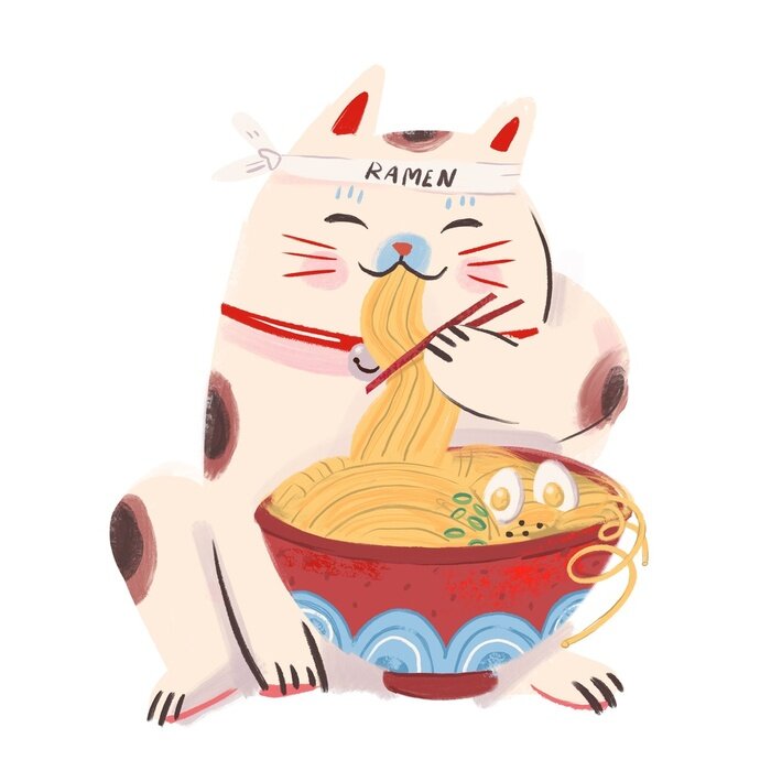 Sticker Maneki Neko isst Ramen