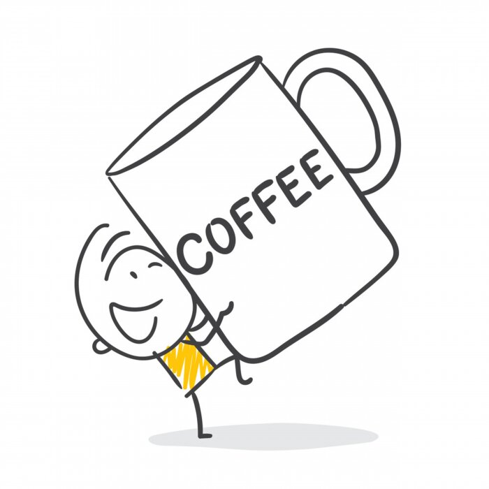 Sticker Mann hält einen großen Becher mit Kaffee